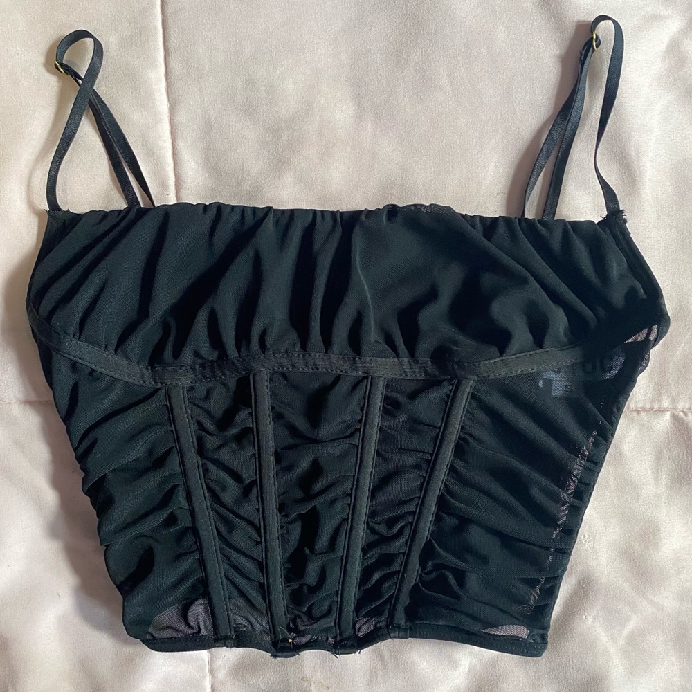Black Mesh Corset Bustier Top (Cropped)